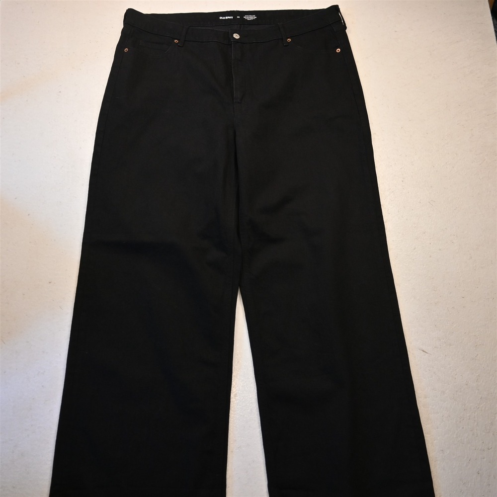 Old Navy 20 Extra High Rise Sky Hi Wide Leg Black Stretch Denim Womens Jeans